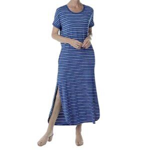 NEW LNBF Blue White Stripe Bamboo Stretch Maxi Dress Size Small